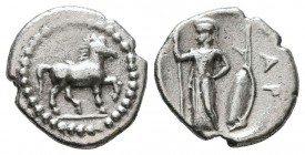 THESSALY. Pharkadon. Circa 440-400 BC. Obol (Silver, 12 mm, 0.85 g, 9 h). Horse walking to right. Rev. ΦAP Athena standing to left, holding spear in h...