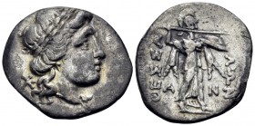 THESSALY, Thessalian League. Second half 2nd century BC. Drachm (Silver, 20.5 mm, 4.10 g, 1 h), struck under the magistrates An... and Leu... Laureate...