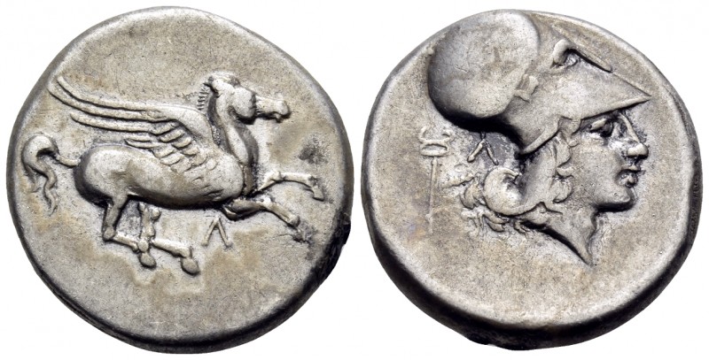 AKARNANIA. Leukas. Circa 350-320 BC. Stater (Silver, 21 mm, 8.41 g, 2 h). Pegasu...