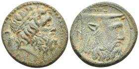 AKARNANIA, Federal Coinage (Akarnanian Confederacy). Leukas. 3rd century BC. Tetrachalkon (Bronze, 22 mm, 6.92 g, 12 h). Laureate head of Zeus to righ...