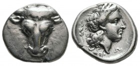 PHOKIS, Federal Coinage. Circa 357-354 BC. Triobol or Hemidrachm (Silver, 15 mm, 2.76 g, 11 h), struck under Philomelos. Facing bull’s head. Rev. Φ - ...