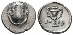 BOEOTIA. Federal Coinage. Circa 395-340 BC. Hemidrachm (Silver, 15 mm, 2.62 g). Boeotian shield. Rev. BO-I Kantharos; above, club to right; to right, ...