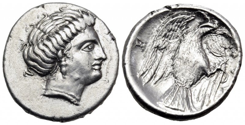 EUBOIA. Chalkis. Circa 338-308 BC. Drachm (Silver, 16.5 mm, 3.41 g, 12 h). Head ...