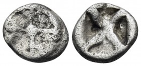 ATTICA. Athens. Circa 545-525/15 BC. Hemiobol (Silver, 7.5 mm, 0.37 g), from the Wappenmünzen Series. Wheel with four spokes. Rev. Quadripartite incus...