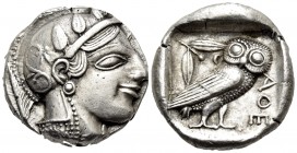 ATTICA. Athens. Circa 460-455 BC. Tetradrachm (Silver, 24 mm, 17.20 g, 2 h). Head of Athena to right, wearing crested Attic helmet adorned with three ...