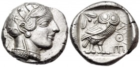 ATTICA. Athens. Circa 449-404 BC. Tetradrachm (Silver, 25 mm, 16.76 g, 6 h), Starr transitional type, early 440s. Head of Athena to right, wearing cre...