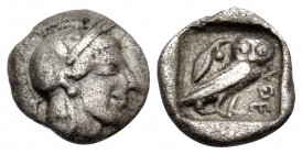 ATTICA. Athens. Circa 465/2-454 BC. Obol (Silver, 8.5 mm, 0.65 g, 2 h). Helmeted head of Athena to right, with three olive leaves over the visor and t...