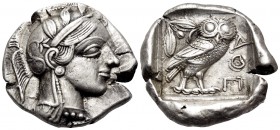 ATTICA. Athens. Circa 449-404 BC. Tetradrachm (Silver, 27 mm, 17.15 g, 5 h), mid 440s. Head of Athena to right, wearing crested Attic helmet adorned w...