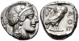 ATTICA. Athens. Circa 449-404 BC. Tetradrachm (Silver, 25 mm, 17.18 g, 1 h), c. 430s-420s. Head of Athena to right, wearing crested Attic helmet with ...