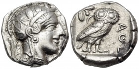 ATTICA. Athens. Circa 449-404 BC. Tetradrachm (Silver, 24 mm, 17.18 g, 4 h). Head of Athena to right, wearing crested Attic helmet with palmette and t...