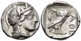 ATTICA. Athens. Circa 449-404 BC. Tetradrachm (Silver, 25 mm, 17.12 g, 1 h), c. 440-430. Head of Athena to right, wearing crested Attic helmet adorned...