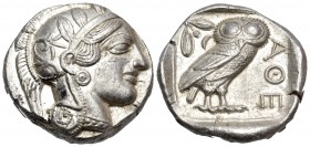 ATTICA. Athens. Circa 449-404 BC. Tetradrachm (Silver, 23.5 mm, 17.21 g, 4 h), c. 430s. Head of Athena to right, wearing crested Attic helmet with pal...