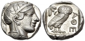 ATTICA. Athens. Circa 449-404 BC. Tetradrachm (Silver, 23.5 mm, 17.23 g, 6 h), c. 430s. Head of Athena to right, wearing crested Attic helmet with pal...