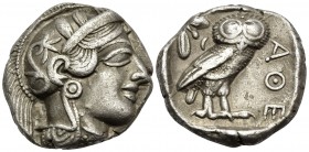 ATTICA. Athens. Circa 449-404 BC. Tetradrachm (Silver, 24 mm, 17.05 g, 3 h). Head of Athena to right, wearing crested Attic helmet with palmette and t...
