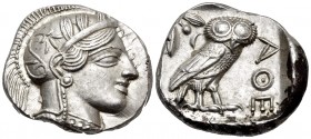 ATTICA. Athens. Circa 449-404 BC. Tetradrachm (Silver, 26 mm, 17.25 g, 4 h), c. 430s-420s. Head of Athena to right, wearing crested Attic helmet with ...