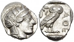 ATTICA. Athens. Circa 449-404 BC. Tetradrachm (Silver, 26.5 mm, 17.22 g, 7 h), early 430s. Head of Athena to right, wearing crested Attic helmet with ...