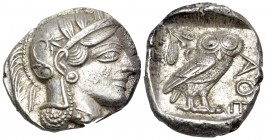 ATTICA. Athens. Circa 449-404 BC. Tetradrachm (Silver, 25.5 mm, 17.21 g, 10 h), c. 430s. Head of Athena to right, wearing crested Attic helmet with pa...