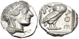 ATTICA. Athens. Circa 449-404 BC. Tetradrachm (Silver, 26 mm, 17.24 g, 9 h), c. 430s. Head of Athena to right, wearing crested Attic helmet with palme...