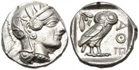 ATTICA. Athens. Circa 449-404 BC. Tetradrachm (Silver, 24 mm, 17.21 g, 1 h), c. 430s. Head of Athena to right, wearing crested Attic helmet with palme...
