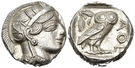 ATTICA. Athens. Circa 449-404 BC. Tetradrachm (Silver, 23 mm, 17.26 g, 12 h), c. 430s. Head of Athena to right, wearing crested Attic helmet with palm...