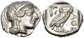 ATTICA. Athens. Circa 449-404 BC. Tetradrachm (Silver, 25 mm, 17.23 g, 7 h), c. 430s. Head of Athena to right, wearing crested Attic helmet with palme...