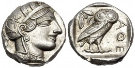 ATTICA. Athens. Circa 449-404 BC. Tetradrachm (Silver, 23.5 mm, 17.20 g, 7 h), c. 430s. Head of Athena to right, wearing crested Attic helmet with pal...