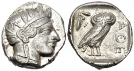 ATTICA. Athens. Circa 449-404 BC. Tetradrachm (Silver, 26 mm, 17.22 g, 6 h), early 430s. Head of Athena to right, wearing crested Attic helmet with pa...