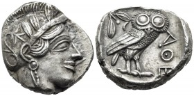 ATTICA. Athens. Circa 449-404 BC. Tetradrachm (Silver, 25 mm, 17.19 g, 10 h), c. 430s-420s. Head of Athena to right, wearing crested Attic helmet with...