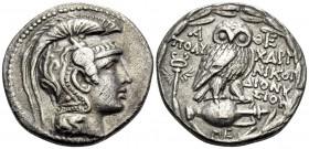 ATTICA. Athens. 132/1 BC. Tetradrachm (Silver, 29 mm, 16.52 g, 12 h), New Style, under the magistrates Polycharmos, Nikogenes and Dionysios. Head of A...