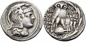 ATTICA. Athens. 124-123 BC. Tetradrachm (Silver, 28.5 mm, 16.55 g, 12 h), "New Style" or "stephaniphoros" coinage, struck under the magistrates Mikion...