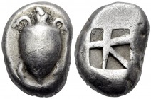ISLANDS OFF ATTICA, Aegina. Circa 500/490-480 BC. Stater (Silver, 20 mm, 12.16 g), "Small skew" reverse. Sea turtle. Rev. Square incuse with small ske...