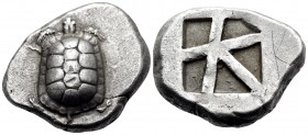 ISLANDS OFF ATTICA, Aegina. Circa 456/45-431 BC. Stater (Silver, 22.5 mm, 12.23 g). Land tortoise with segmented shell. Rev. Incuse square with a skew...