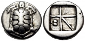 ISLANDS OFF ATTICA, Aegina. circa 304-294 BC. Drachm (Silver, 16.5 mm, 5.48 g). Land tortoise with segmented shell, seen from above. Rev. Incuse squar...