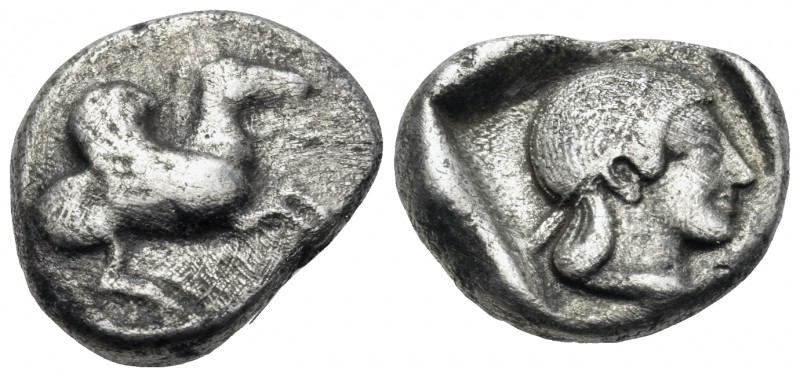 CORINTHIA. Corinth. Circa 500-450 BC. Drachm (Silver, 13 mm, 2.36 g, 6 h). Ϙ Peg...