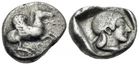 CORINTHIA. Corinth. Circa 500-450 BC. Drachm (Silver, 13 mm, 2.36 g, 6 h). Ϙ Pegasos with curved wings, flying to right. Rev. Head of Aphrodite to lef...