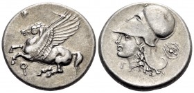 CORINTHIA. Corinth. Circa 375-300 BC. Stater (Silver, 21.5 mm, 8.53 g, 6 h). Pegasus flying left with pointed wing, below Ϙ. Rev. Γ Head of Aphrodite ...