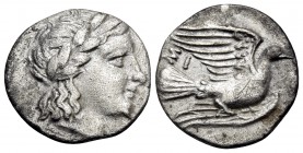 SIKYONIA. Sikyon. Circa 340s-320s BC. Obol (Silver, 11.5 mm, 0.87 g, 2 h). Laureate head of Apollo to right, with his hair falling in locks down the b...