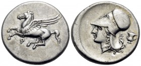 CORINTHIA. Corinth. Circa 375-300 BC. Stater (Silver, 21.5 mm, 8.51 g, 12 h). Pegasus flying to left with pointed wing, below, Ϙ. Rev. Head of Aphrodi...