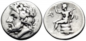 ARKADIA, Arkadian League. Circa 330-275 BC. Triobol (Silver, 15.5 mm, 2.73 g, 2 h), Megalopolis. Laureate head of Zeus to left; to right I. Rev. APK P...
