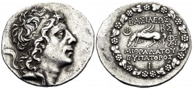 KINGS OF PONTOS. Mithradates VI Eupator, Circa 120-63 BC. Tetradrachm (Silver, 33 mm, 16.46 g, 1 h), Pergamon, year BΣ = 202 and month I = 10 = July 9...