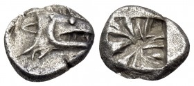 MYSIA. Kyzikos. Circa 600-550 BC. Obol (Silver, 8 mm, 0.80 g). Head of a tunny fish to right. Rev. Quadripartite incuse square. Von Fritze II 2. Same ...