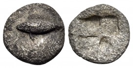 MYSIA. Kyzikos. Circa 550-480 BC. Hemiobol (Silver, 8.5 mm, 0.47 g). Tunny fish swimming to right, with raised back fins. Rev. Quadripartite incuse sq...