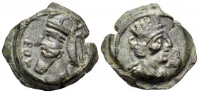 KINGS OF PARTHIA. Vologases IV, circa AD 147-191. Dichalkon (Bronze, 18 mm, 4.53 g, 12 h), Seleukeia on-the-Tigris, year EOY (475) = 163-164. EOY Diad...