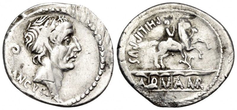 L. Marcius Philippus, 57 BC. Denarius (Silver, 19.5 mm, 3.43 g, 5 h), Rome. ANCV...