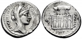 P. Fonteius P.f. Capito, 55 BC. Denarius (Silver, 19 mm, 3.88 g, 12 h), Rome. P• FONTEIVS• CAPITO• III• VIR• CONCORDIA Diademed and draped head of Con...