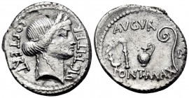 Julius Caesar, 46 BC. Denarius (Silver, 19 mm, 3.72 g, 1 h), Rome or an African mint (Utica?). COS• TERT• DICT• ITER Head of Ceres to right, wearing w...