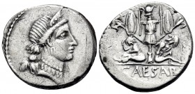 Julius Caesar, Late 46-early 45 BC. Denarius (Silver, 18 mm, 3.78 g, 1 h), military mint travelling with Caesar in Spain. Diademed head of Venus to ri...
