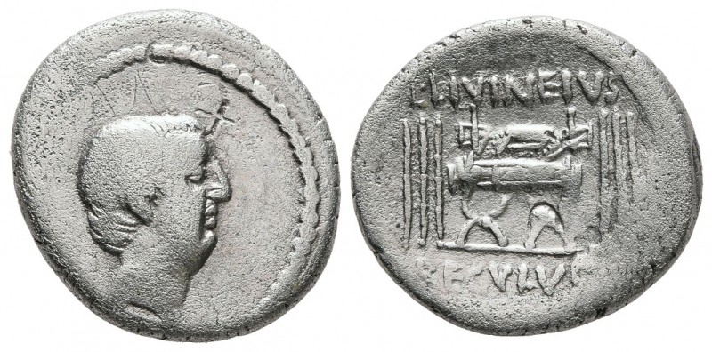 L. Livineius Regulus, 42 BC. Denarius (Silver, 18 mm, 3.62 g, 10 h), Rome. Bare ...