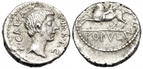 Octavian, 41 BC. Denarius (Silver, 17 mm, 4.17 g, 11 h), mint moving with Octavian in Gaul or Northern Italy. C•CAESAR• III VIR•R•P•C Bare head of Oct...