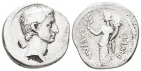 The Triumvirs. Octavian, autumn 32-summer 31 BC. Denarius (Silver, 18.5 mm, 3.51 g, 3 h), uncertain Italian mint, possibly Rome. Bare head of Octavian...
